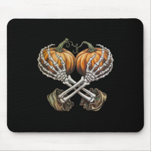 Halloween Damen S Brust Skelett Hand Kürbis  Mousepad