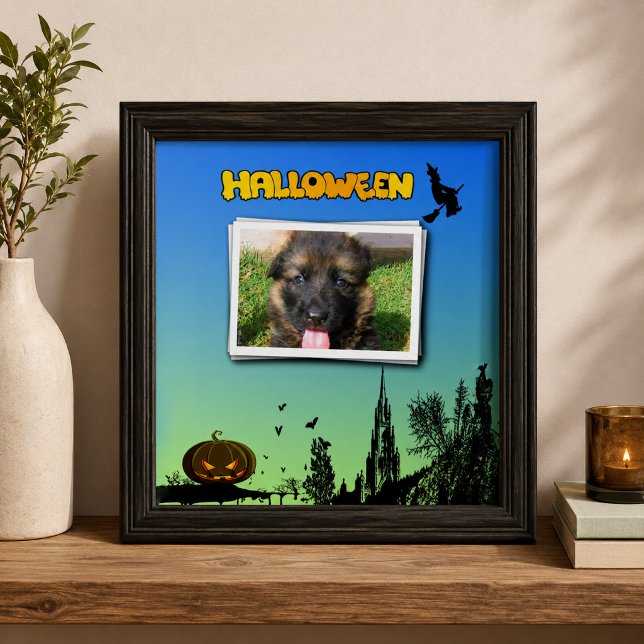 Halloween-Dämmerung mit Hexenrahmen hinzufügen Fliese (Halloween Dusk with Witch Add Photo Frame Ceramic Tile)