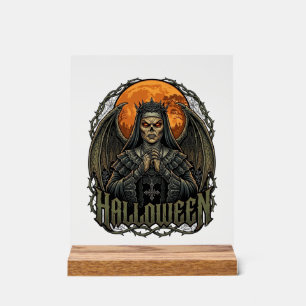 Halloween Dämon Nonnen Krone Flügel Orange Mond_1 Acrylschild