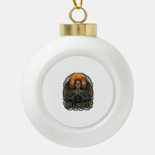 Halloween Dämon Nonnen Krone Flügel Orange Mond_1 Keramik Kugel-Ornament