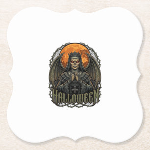 Halloween Dämon Nonnen Krone Flügel Orange Mond_1 Untersetzer