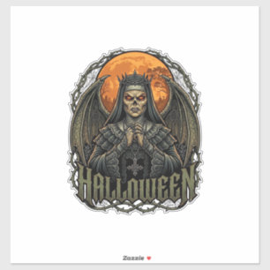 Halloween-Dämonen-Nonne-Kronenflügel Orange Mond_1 Aufkleber