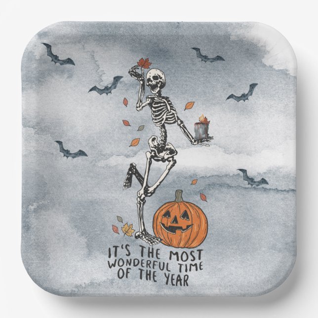 Halloween Dancing Skeletts Party Pappteller (Vorderseite)