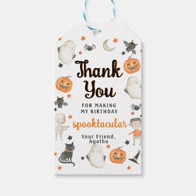 Halloween Danke, Geburtstag Tag Ghost Pumpkin-Tag Geschenkanhänger (Vorderseite)