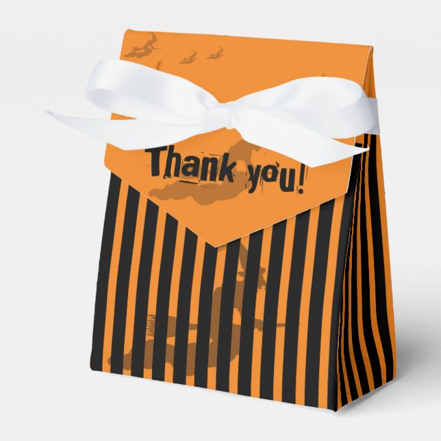 Halloween Danke: Schwarz/Orange Streifen Hexe Geschenkschachtel (Vorderseite)