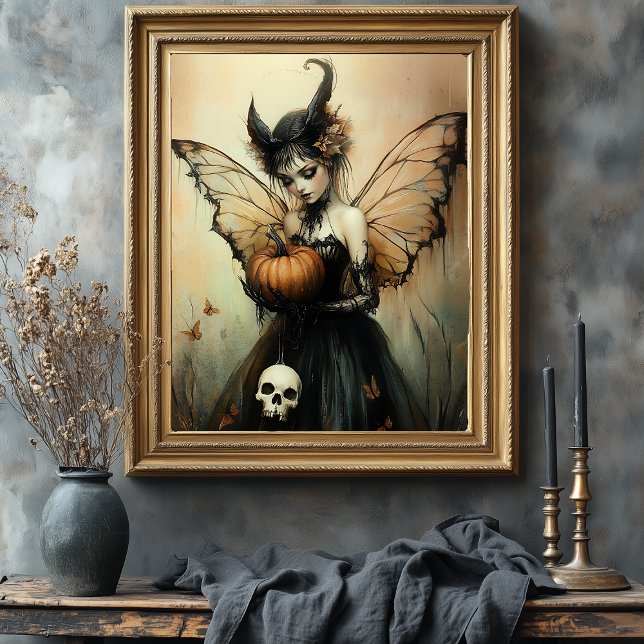 Halloween Dark Fairy mit Pumpkin und Skull Fotodruck (Von Creator hochgeladen)