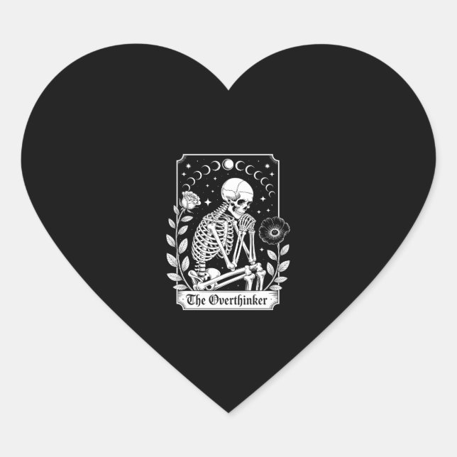 Halloween Dark Gothic Skeleton Overthinker Herz-Aufkleber (Vorderseite)