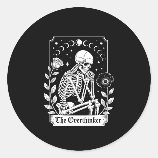 Halloween Dark Gothic Skeleton Overthinker Runder Aufkleber (Vorderseite)