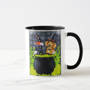 Halloween, das herauf Problem - Dackel und Katze Tasse