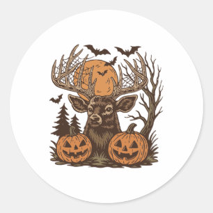 Halloween Deer Spooky Forest Buck Pumpkin Jagd Runder Aufkleber