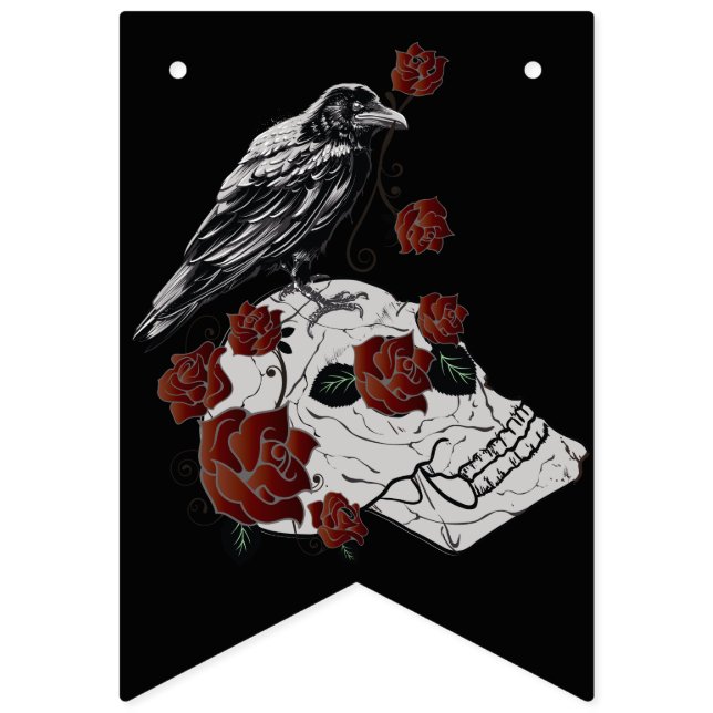 Halloween-Dekorationen Roven, Rose & Skull Wimpelkette (Fünfzehnte Fahne)