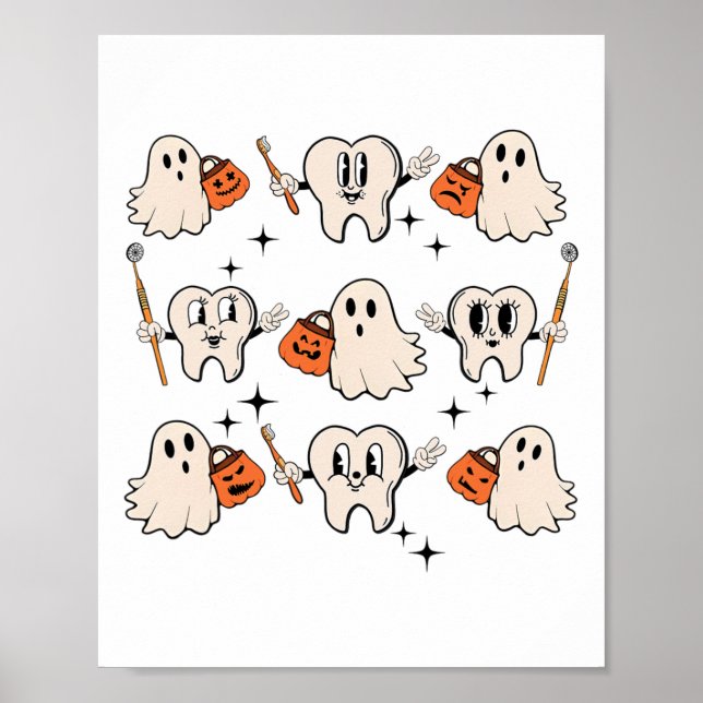 Halloween Dentalhygienist Teeth Ghost Pum Poster (Vorne)