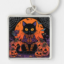 Halloween,Der Kürbisfeld-Plagegeist ,Schwarze Katz Schlüsselanhänger