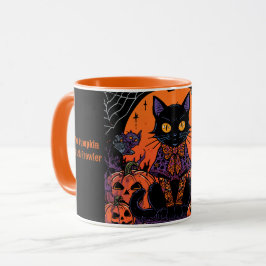 Halloween, Der Kürbisfeld Streuner ,Schwarze Katze Tasse