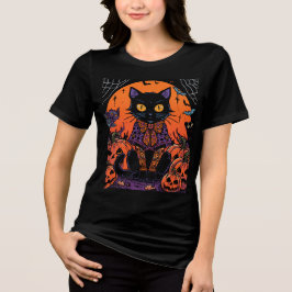 Halloween, Der Kürbisfeld Streuner ,Schwarze Katze Tri-Blend Shirt