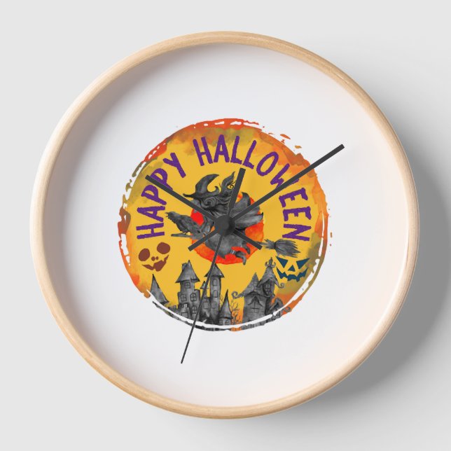 Halloween Design Happy Halloween Hexe Uhr (Vorderseite)