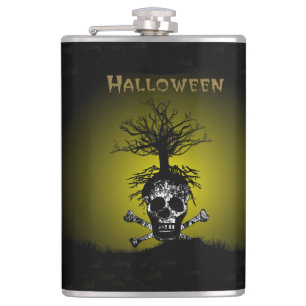 Halloween Design mit Skull und Spooky Tree Flachmann