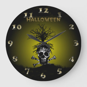 Halloween Design with Skull and Spooky Tree Große Wanduhr