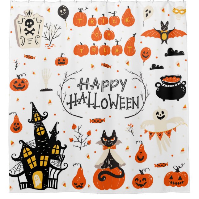 Halloween Designelemente. Halloween-Cliparts mit Duschvorhang (Vorderseite)