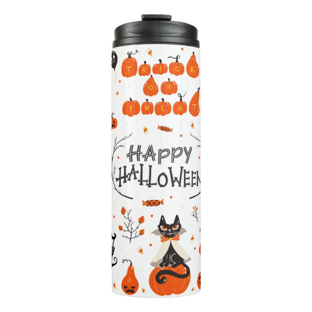 Halloween Designelemente. Halloween-Cliparts mit Thermosbecher (Vorderseite)