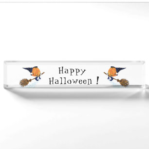 Halloween Desk Name Plate Hexenkürbis Flying Namensplakette