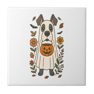 Halloween Deutsche Dogge Blumen Fliese