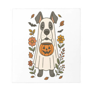 Halloween Deutsche Dogge Blumen Notizblock
