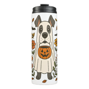 Halloween Deutsche Dogge Blumen Thermosbecher