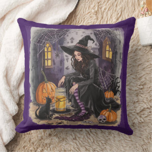 Halloween, die Hexe, ihr Zaubertrank und die Mitte Kissen