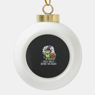 Halloween Dilly Dally Frosch Hexe Kürbis Karren Keramik Kugel-Ornament
