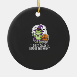 Halloween Dilly Dally Frosch Hexe Kürbis Karren Keramik Ornament