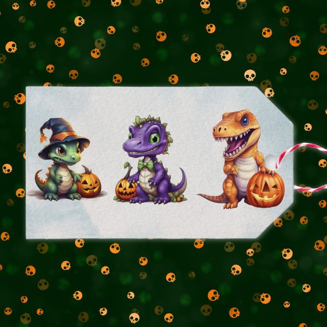Halloween Dinosaur Dino-Mash-Party Geschenkanhänger (Adorable triple dinosaur Halloween gift tag)