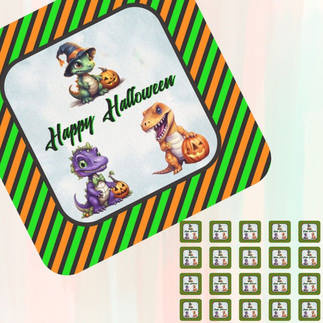 Halloween Dinosaur Dino-Mash-Party Quadratischer Aufkleber (Halloween dino stickers)