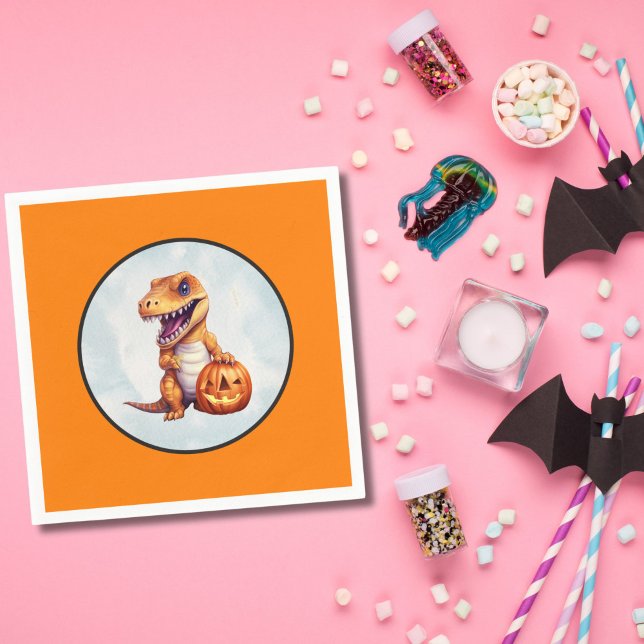 Halloween Dinosaur Dino-Mash-Party Serviette (Dinosaur Halloween Orange Party Napkins)