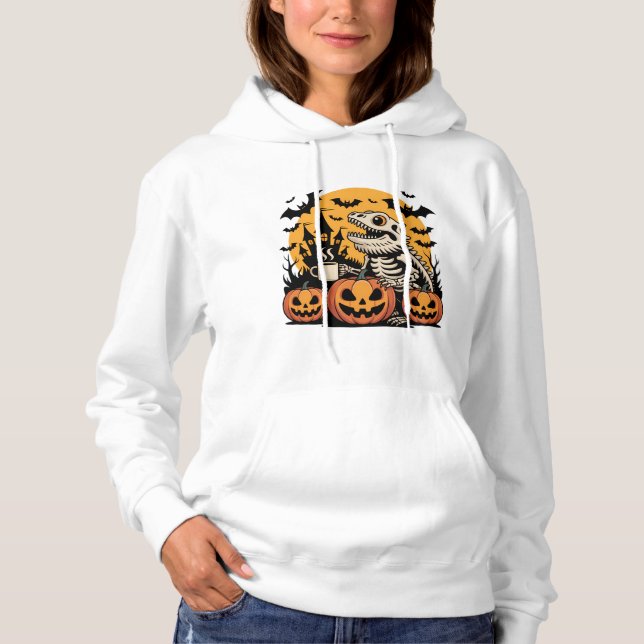 Halloween Dinosaur Skeleton mit Kaffee Hoodie (Vorderseite)
