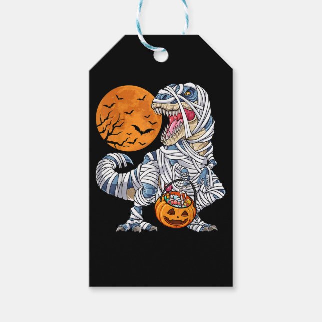 Halloween Dinosaur T rex Mummy Pumpkin Geschenkanhänger (Vorderseite)