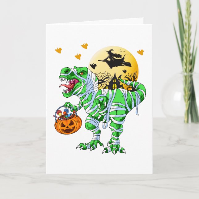 Halloween Dinosaur T Rex Mummy Pumpkin Karte (Vorderseite)