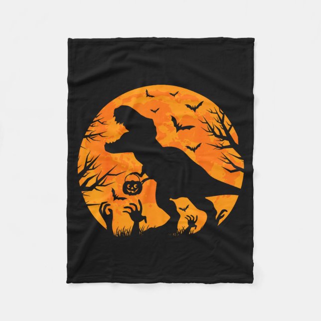 Halloween Dinosaur T Rex With Pumpkin Dinosaur Hal Fleecedecke (Vorderseite)