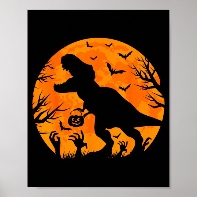 Halloween Dinosaur T Rex With Pumpkin Dinosaur Hal Poster (Vorne)