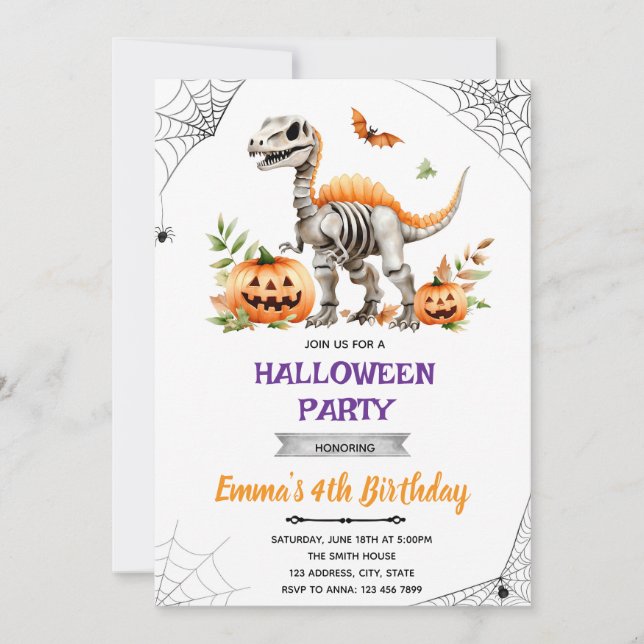 Halloween-Dinosaurier-Party Einladung (Vorderseite)