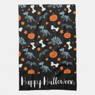 Halloween Dinosaurier Skelette Bats & Pumpkins Geschirrtuch