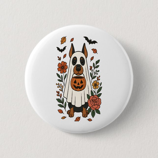 Halloween Doberman Pinscher Blume Button (Vorderseite)