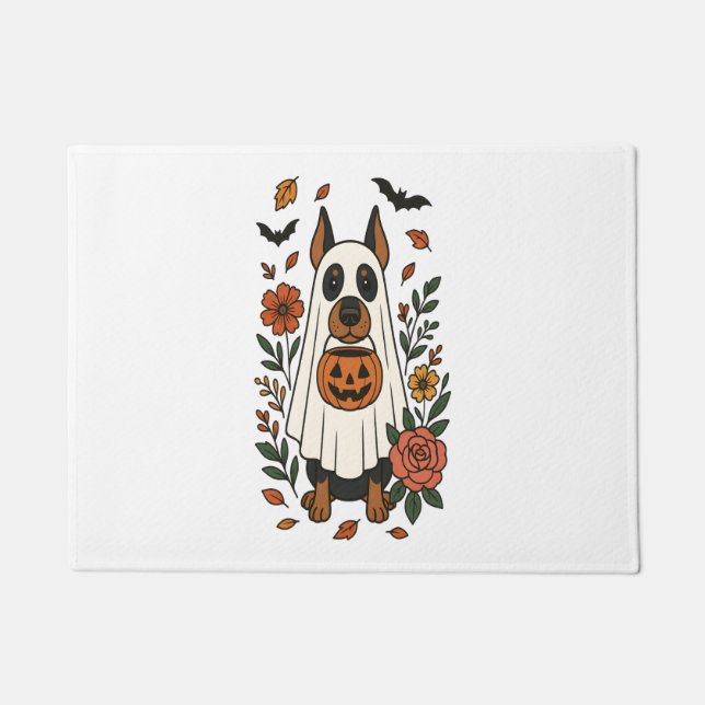 Halloween Doberman Pinscher Blume Fußmatte (Vorderseite)