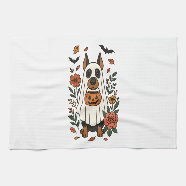 Halloween Doberman Pinscher Blume Geschirrtuch (Horizontal)
