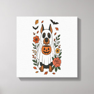 Halloween-Dobermann-Pinscher-Blumen Leinwanddruck