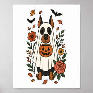 Halloween Dobermann Pinscher Blumen Poster