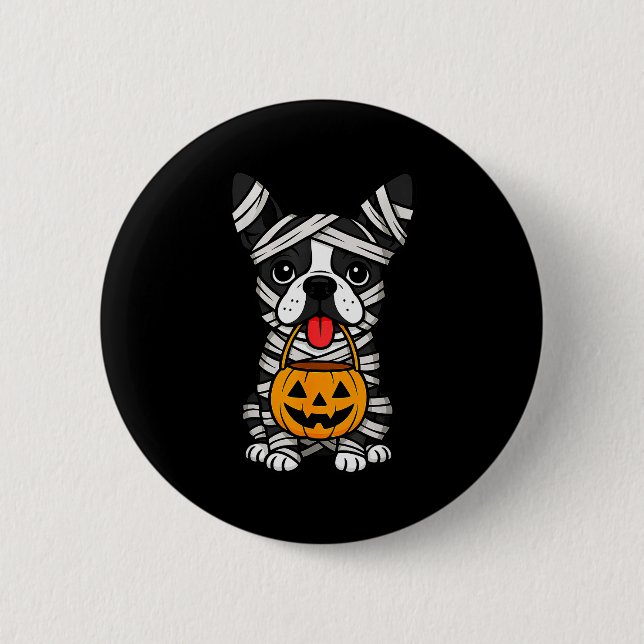 Halloween Dog Boston Terrier Mummy Costume Men Wom Button (Vorderseite)