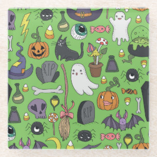 Halloween Doodle: Niedliches Nahtloses Konzept Glasuntersetzer
