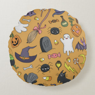 Halloween Doodle Objects Nahtloses Muster Rundes Kissen