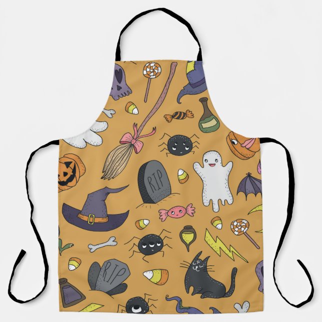 Halloween Doodle Objects Nahtloses Muster Schürze (Vorderseite)